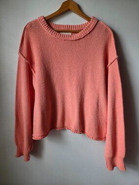 NWT BY TOGETHER CORAL CREW NECK PULLOVER COTTON SWEATER TOP SIZE LARGE